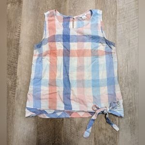 J. Crew Sleeveless Checkered Linen Top front knot